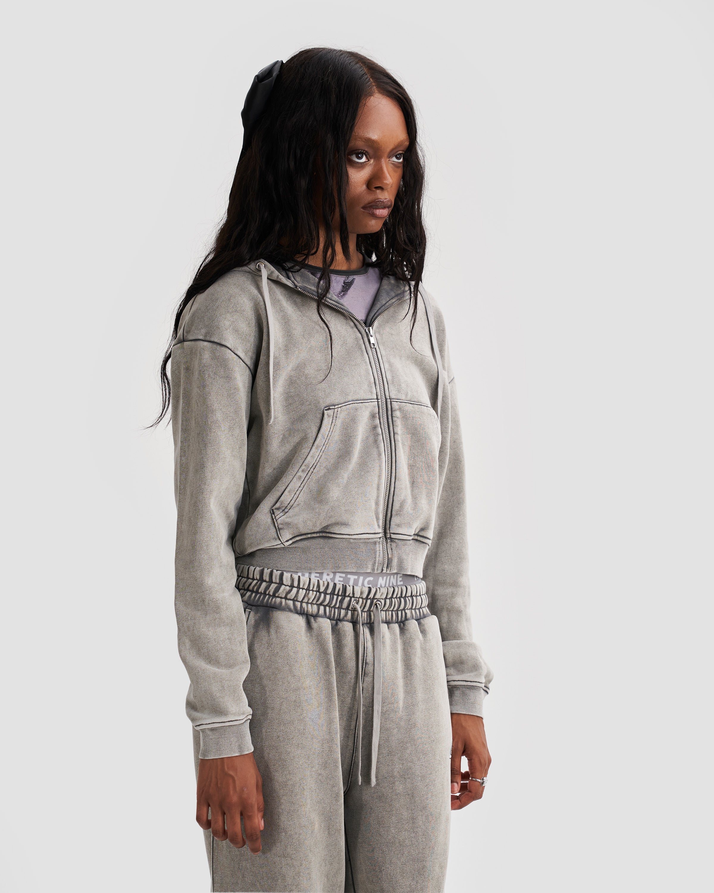 Relaxed Zip Up Hoodie in Stone Washed Grey